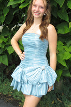 Bodycon Strapless Pleat Satin Homecoming Dress with Bow JP072511