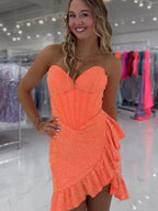 Bodycon Sweetheart Pink Satin Homecoming Dresses with Hot Stone Beading JP071106