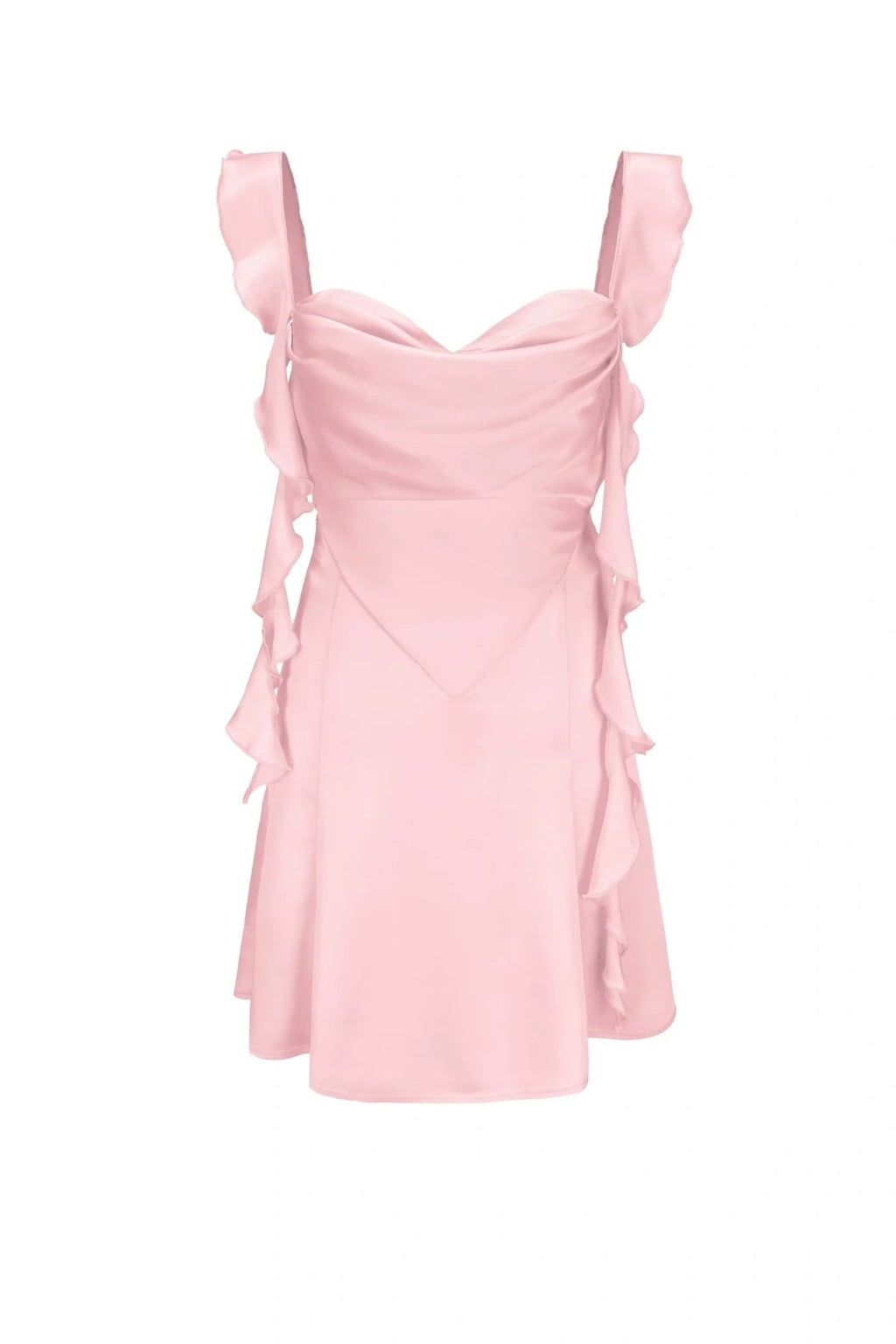 Blush Pink Ruffle Strap Mini Homecoming Dress with Side Cutouts JP25092904