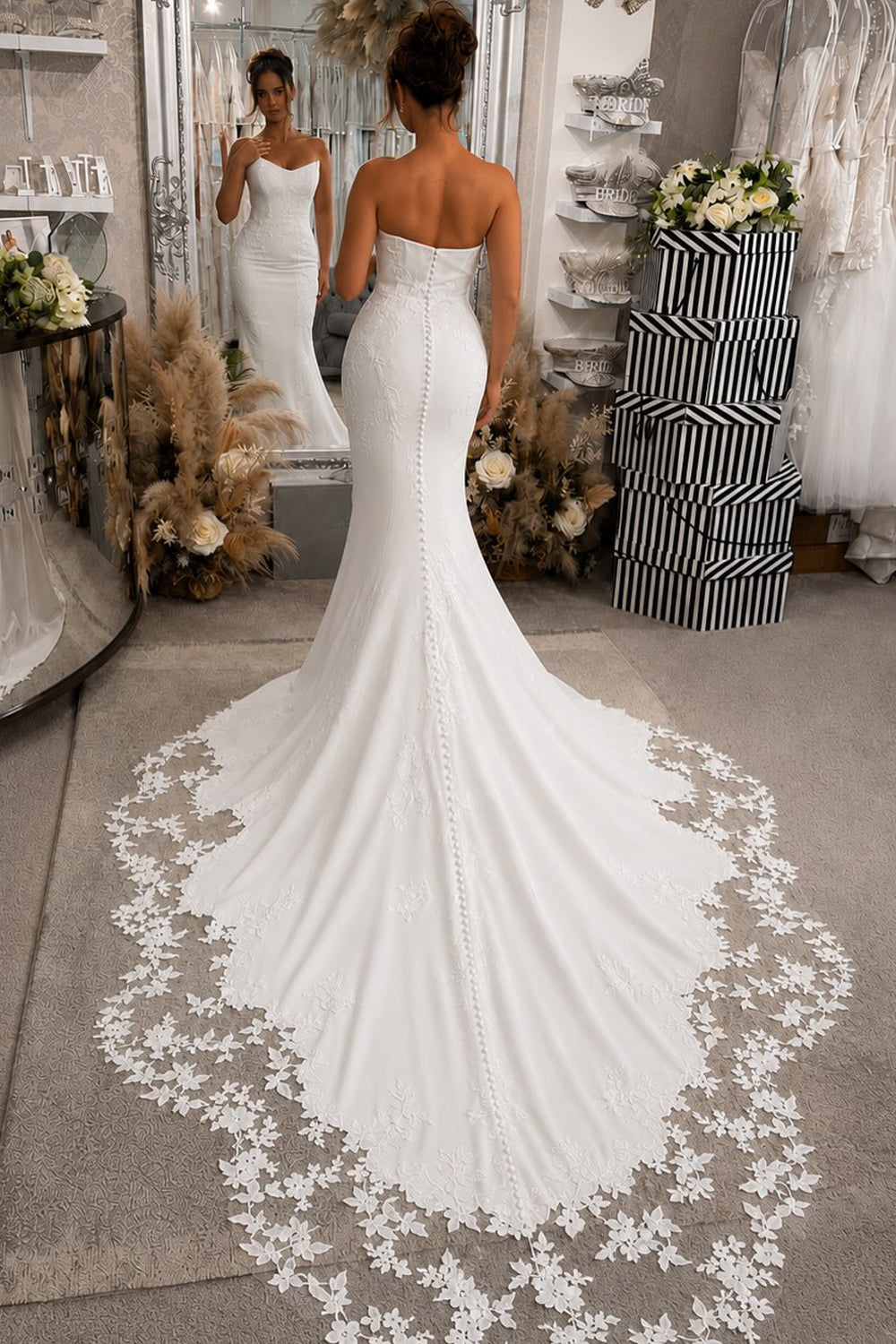 Elegant Mermaid Scoop Neck Satin Wedding Dresses with Appliques JP070935