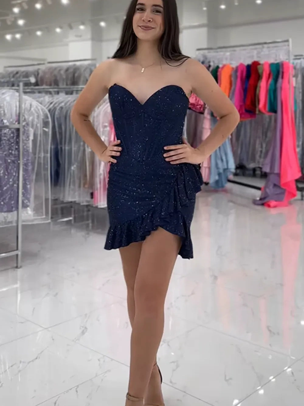 Bodycon Sweetheart Pink Satin Homecoming Dresses with Hot Stone Beading JP071106