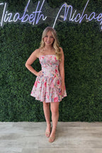A Line Sweetheart Floral Chiffon Tiered Homecoming Dresses JP070637