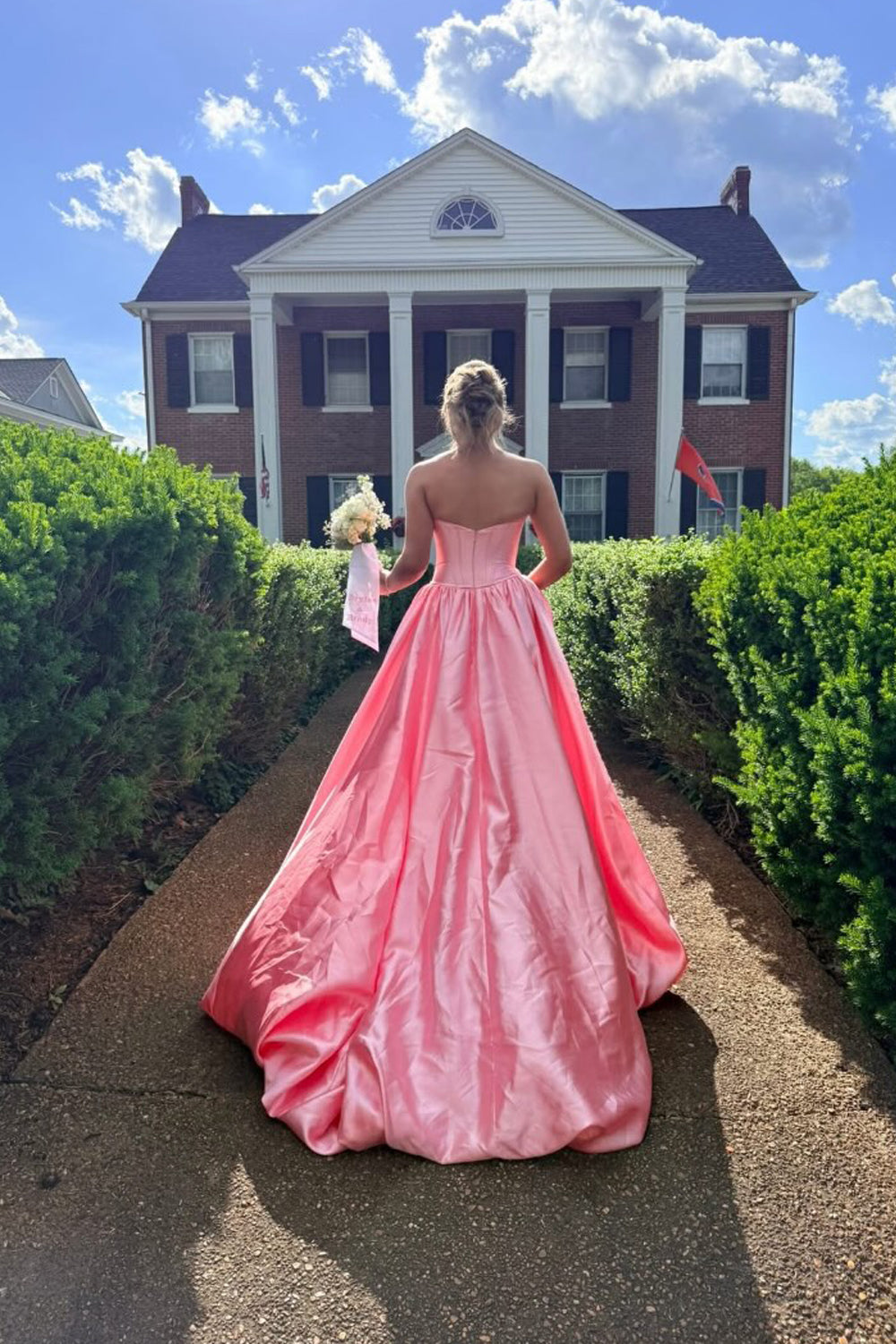 A Line Sweetheart Blush Satin Long Prom Dress with Beading JP070849