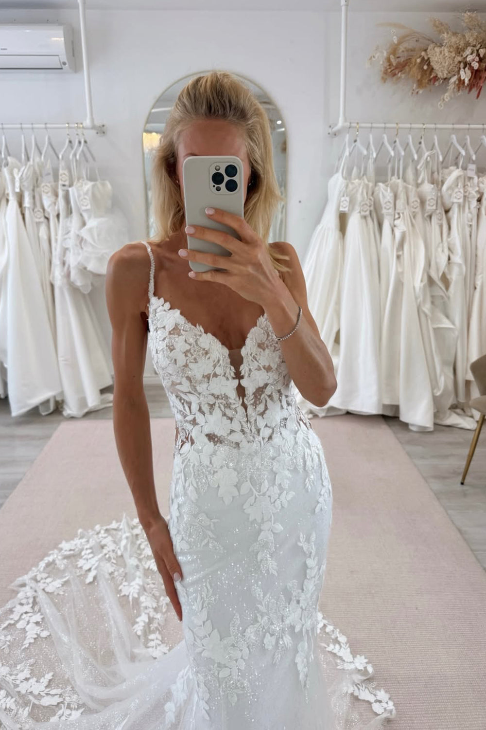 Sparkly Mermaid Lace Long Wedding Dresses with Appliques JP070921