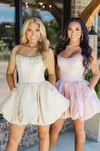 A Line Jacquard Satin Short Homecoming Dresses with Beading JP070631
