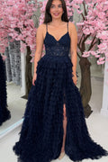 A Line Sweetheart Tiered Tulle Long Prom Dress JP070704