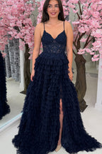 A Line Sweetheart Tiered Tulle Long Prom Dress JP070704