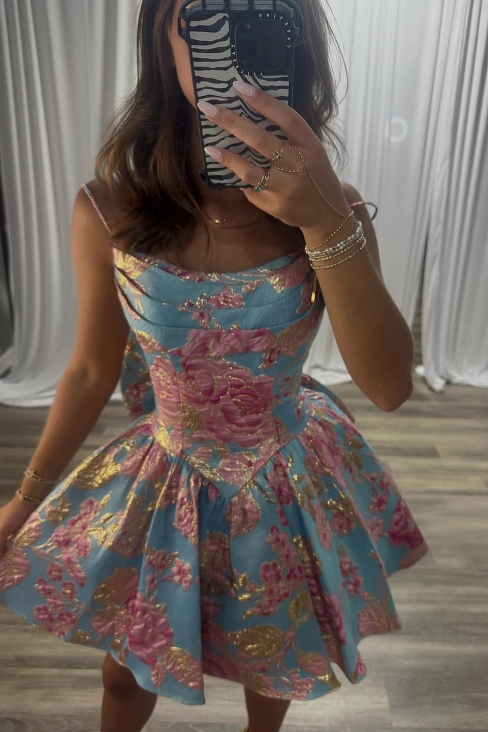 A Line Scoop Neck Jacquard Satin Short Homecoming Dresses JP070633