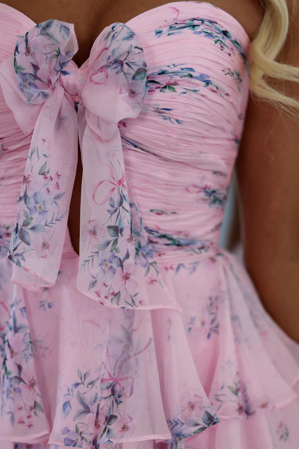 Fairy A Line Sweetheart Floral Chiffon Tiered Homecoming Dress JP073106
