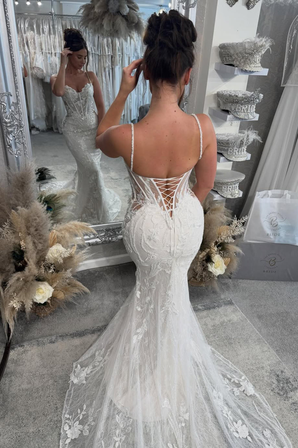 Mermaid V Neck Lace Beading Wedding Dresses JP26070874