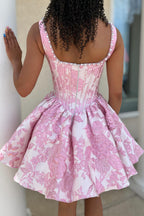 A Line Square Neck Jacquard Satin Homecoming Dresses with Beading JP072511