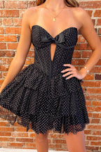 Fairy A Line Sweetheart Black White Dot Tulle Homecoming Dress JP072514
