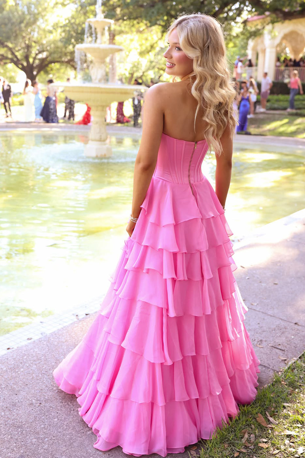 Unique A Line Sweetheart Pink ChiffonLong Prom Dresses JP070851