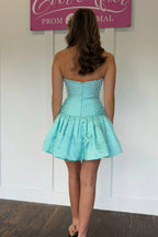 A Line Strapless Mint Satin Homecoming Dresses with Beading JP072510