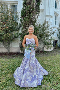 Mermaid Sweetheart Lavender Jacquard Satin Prom Dress JP070856