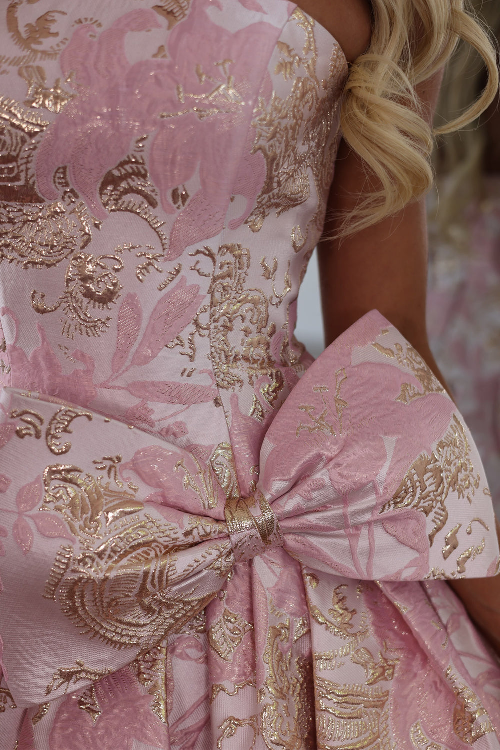 Cute A Line Strapless Pink Jacquard Satin Homecoming Dress JP26080609