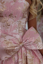 Cute A Line Strapless Pink Jacquard Satin Homecoming Dress JP26080609