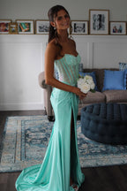 Sparkly Mermaid Mint Satin Long Prom Dress JP070821