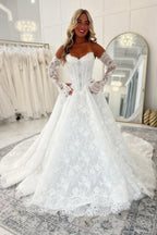 Fairy A Line Sweetheart Lace Wedding Dresses with Long Sleeves JP070933