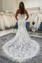 Lace Mermaid Strapless Long Wedding Dresses with Appliques JP070931