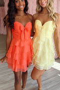 A Line Sweetheart Chiffon Tiered Homecoming Dress JP073106