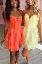 A Line Sweetheart Chiffon Tiered Homecoming Dress JP073106