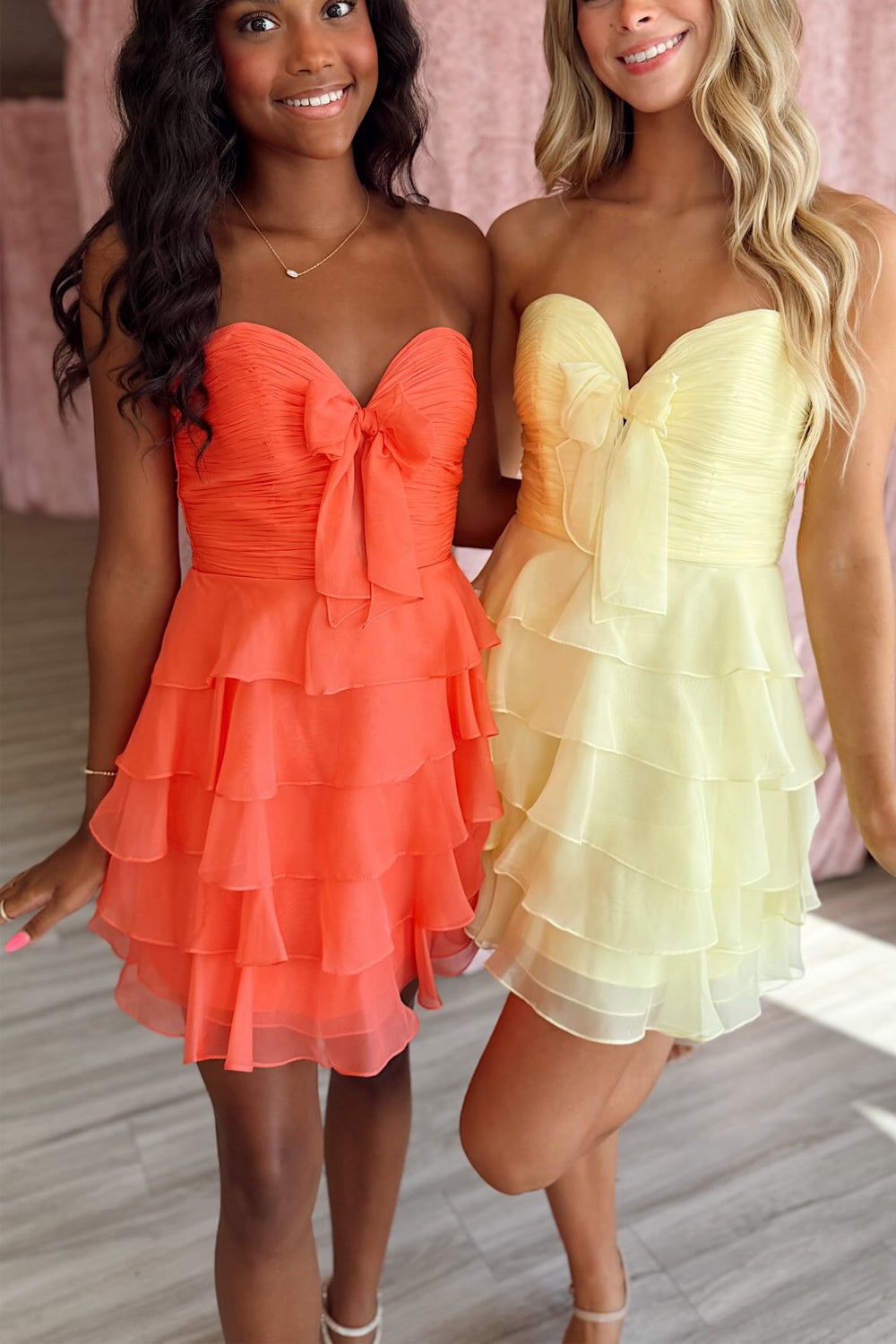 A Line Sweetheart Chiffon Tiered Homecoming Dress JP073106