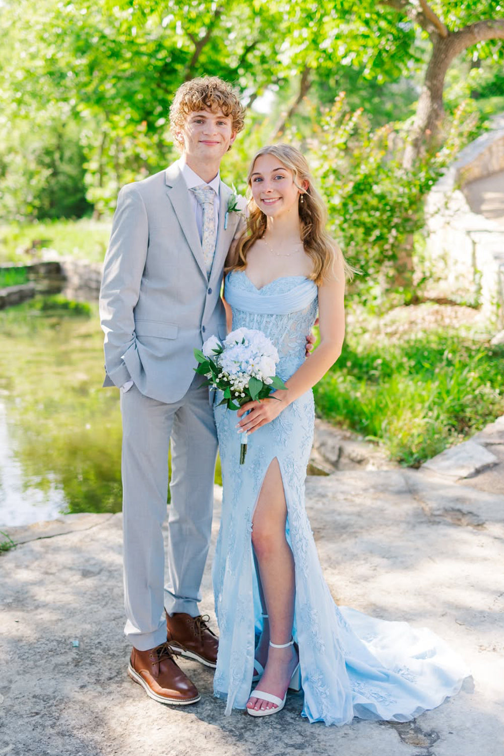 Mermaid Sweetheart Light Blue Lace Prom Dress with Slit JP070828