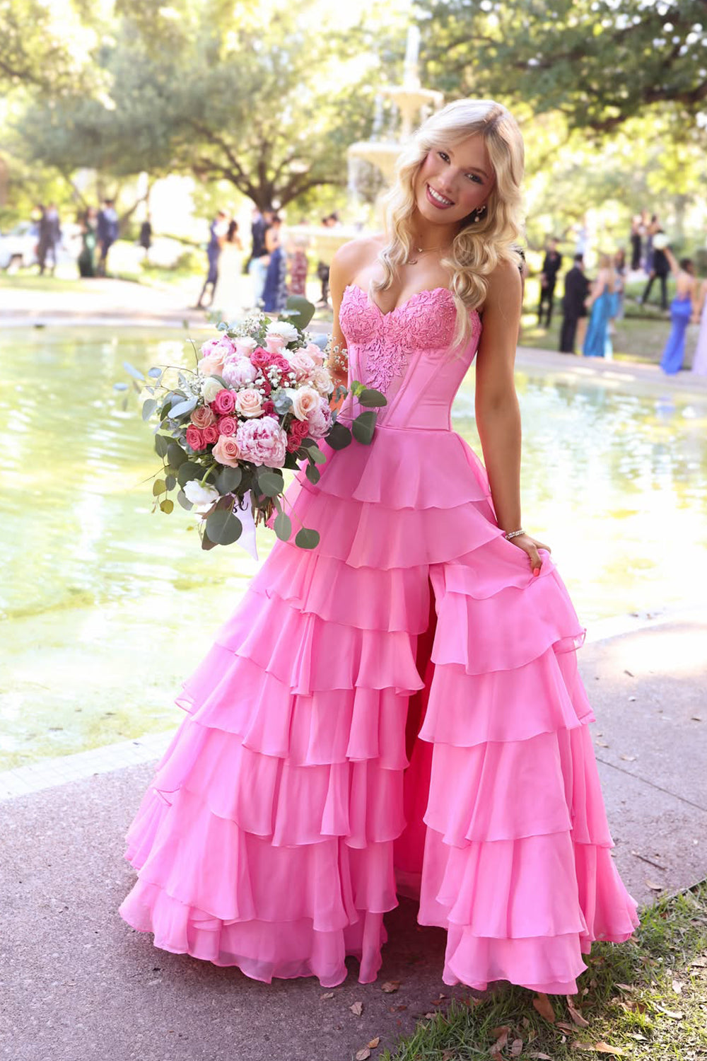 Unique A Line Sweetheart Pink ChiffonLong Prom Dresses JP070851