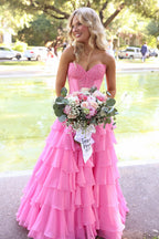 Unique A Line Sweetheart Pink ChiffonLong Prom Dresses JP070851