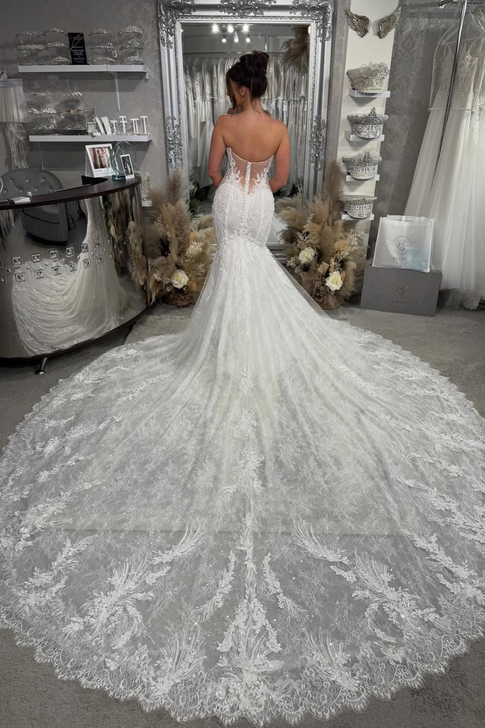 Luxurious Mermaid Strapless Sequins Lace Beading Wedding Dresses JP26070875