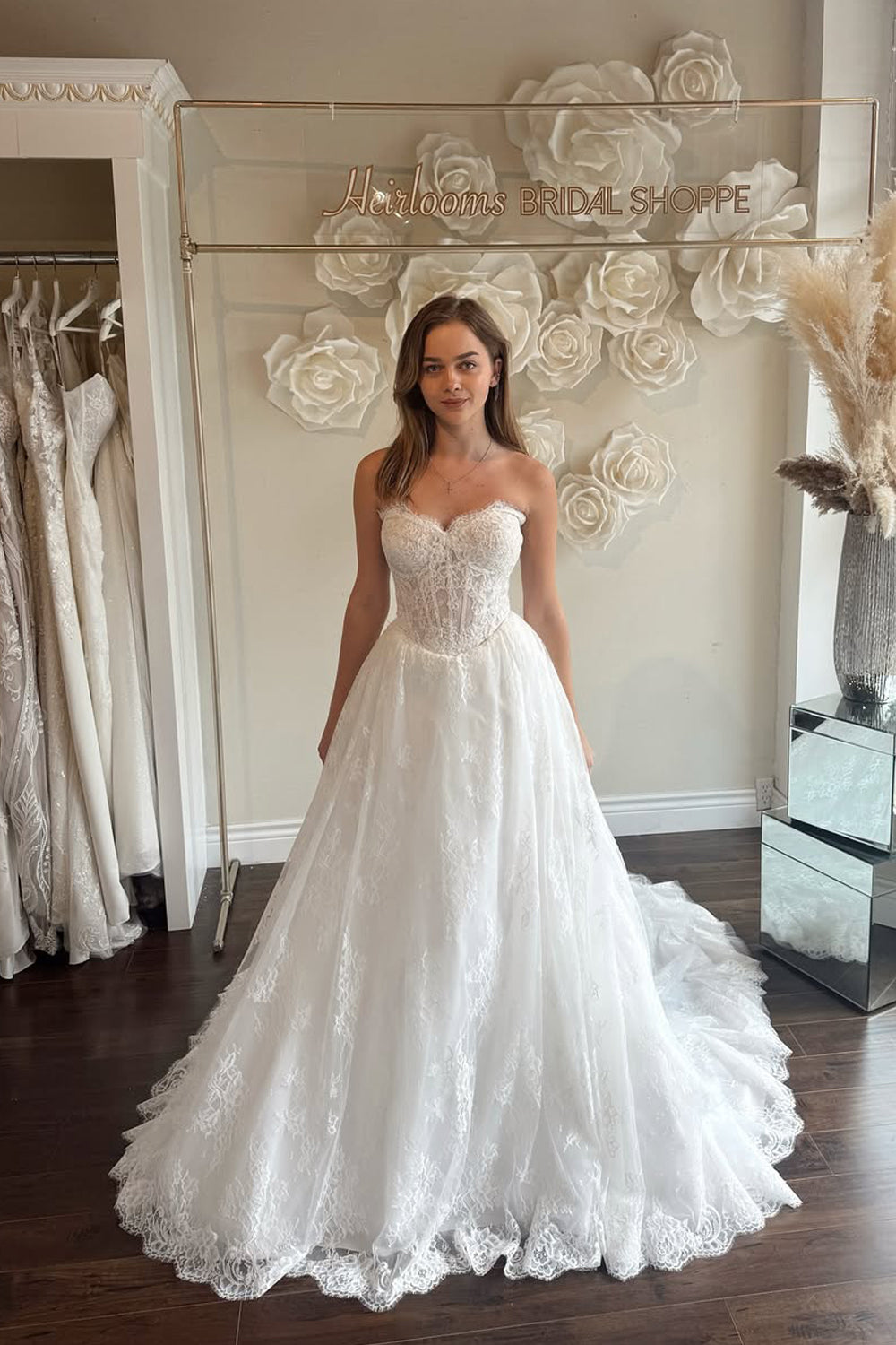 A Line Sweetheart Tulle Lace Long Wedding Dresses JP26070886