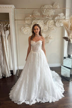 A Line Sweetheart Tulle Lace Long Wedding Dresses JP26070886