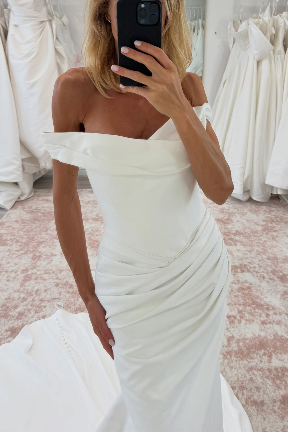 Elegant Mermaid Off the Shoulder Elastci Satin Wedding Dress JP072512