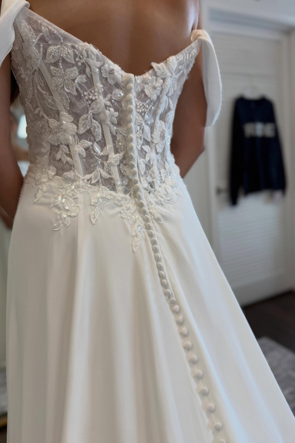 Fairy A Line Off the Shoulder Satin Beach Wedding Dress JP072517