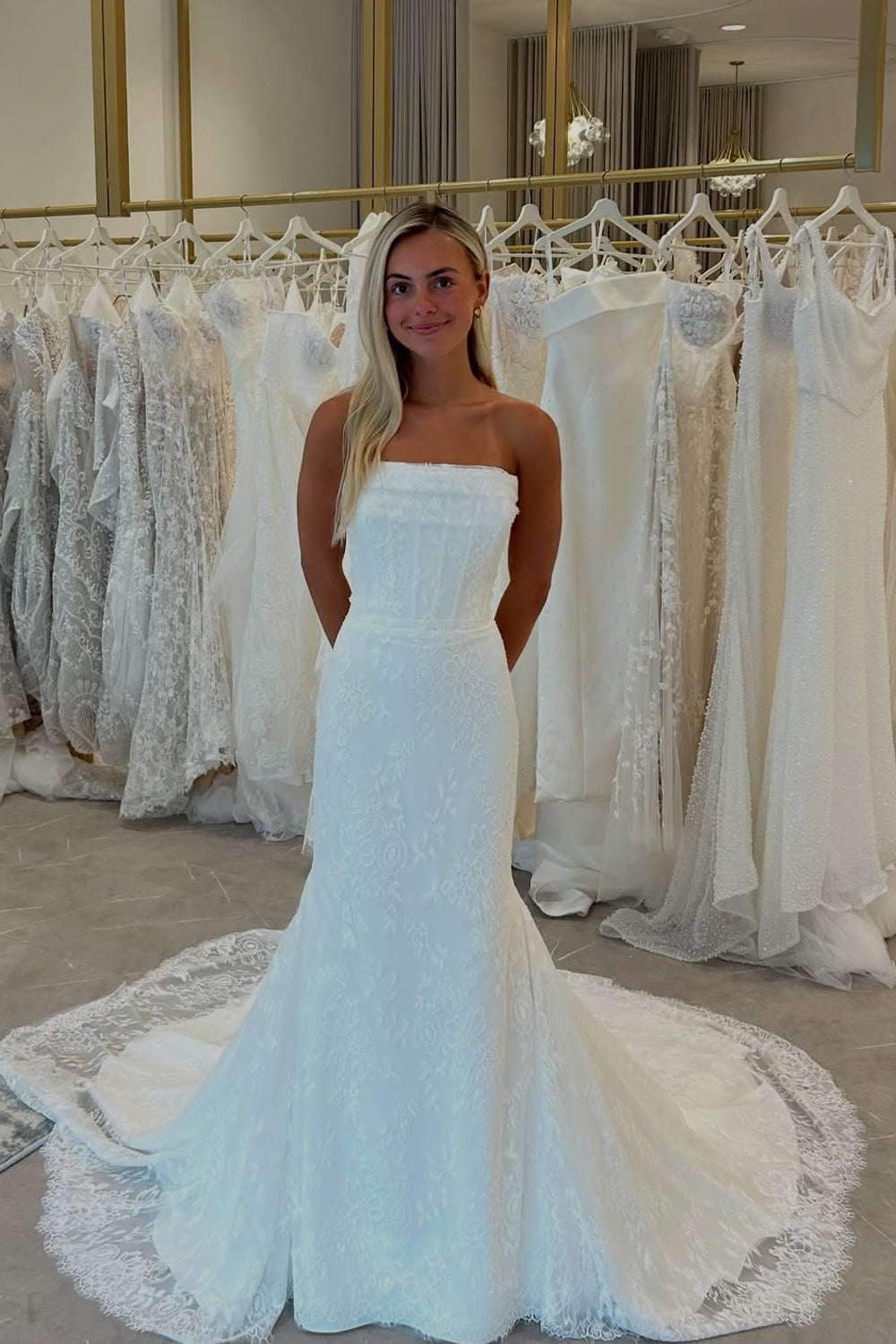 Mermaid Strapless Lace Beach Wedding Dresses JP26070896