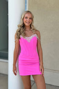 Cute Tight Strapless Pink Satin Short Homecoming Dresses with Beading JP070634