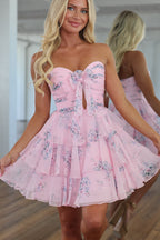 Fairy A Line Sweetheart Floral Chiffon Tiered Homecoming Dress JP073106