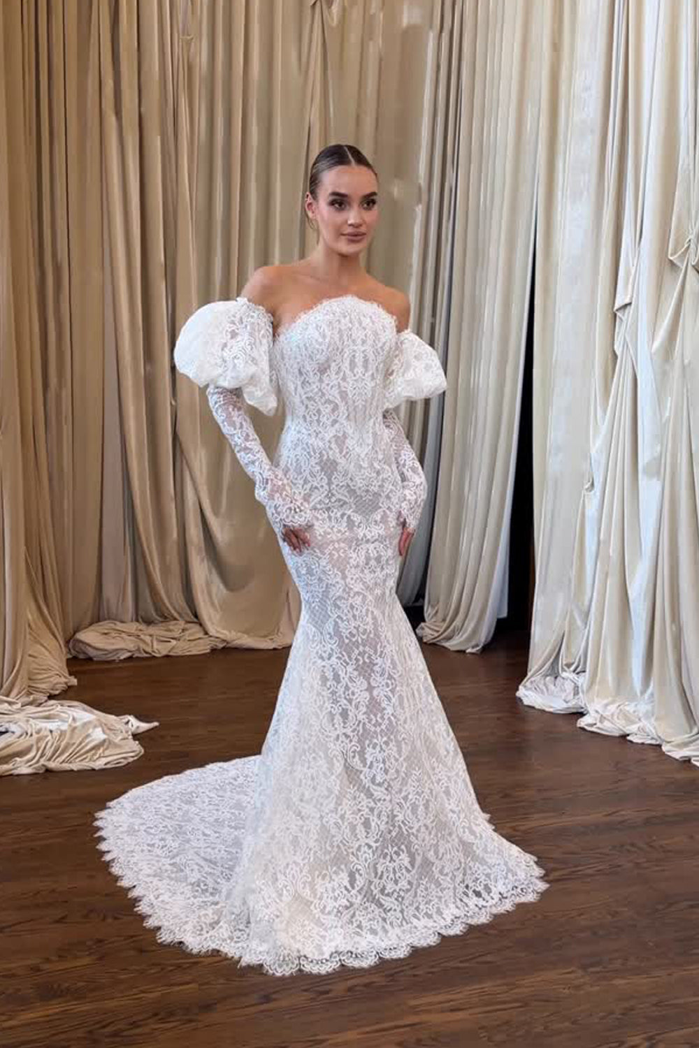 Boho Mermaid Strapless Lace Long Wedding Dresses JP070926