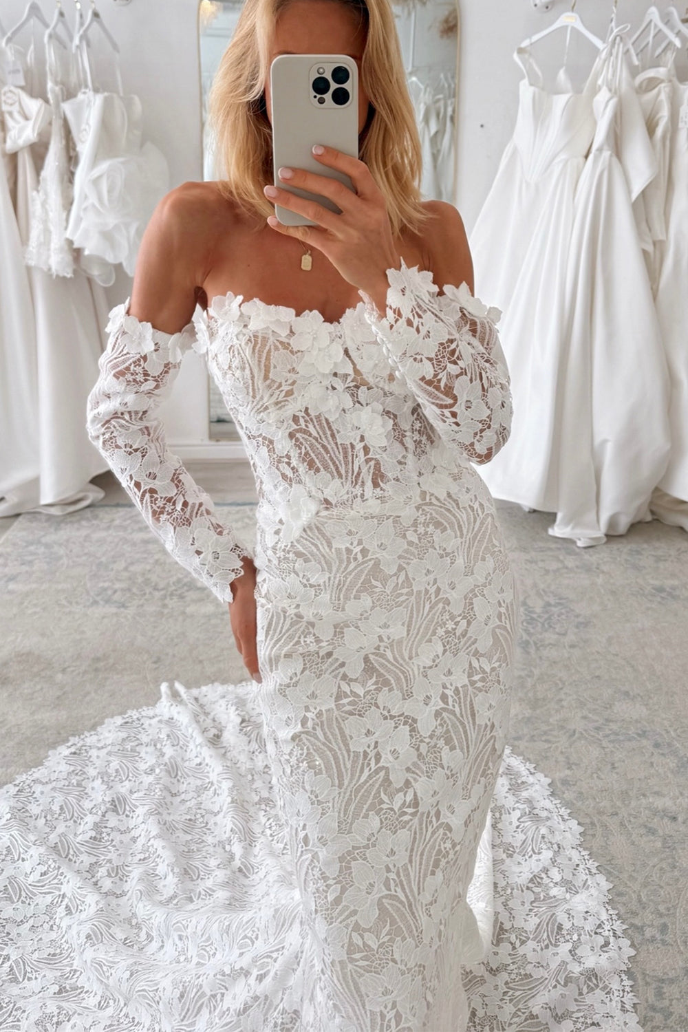 Gorgeus Mermaid Sweetheart Lace Long Sleeves Wedding Dresses JP071518