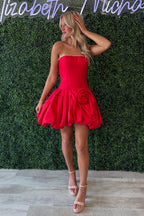 A Line Strapless Red Satin Homecoming Dresses with Beading JP072508