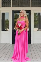 A Line Sweetheart Keyhole Pink Chiffon Prom Dress JP070845