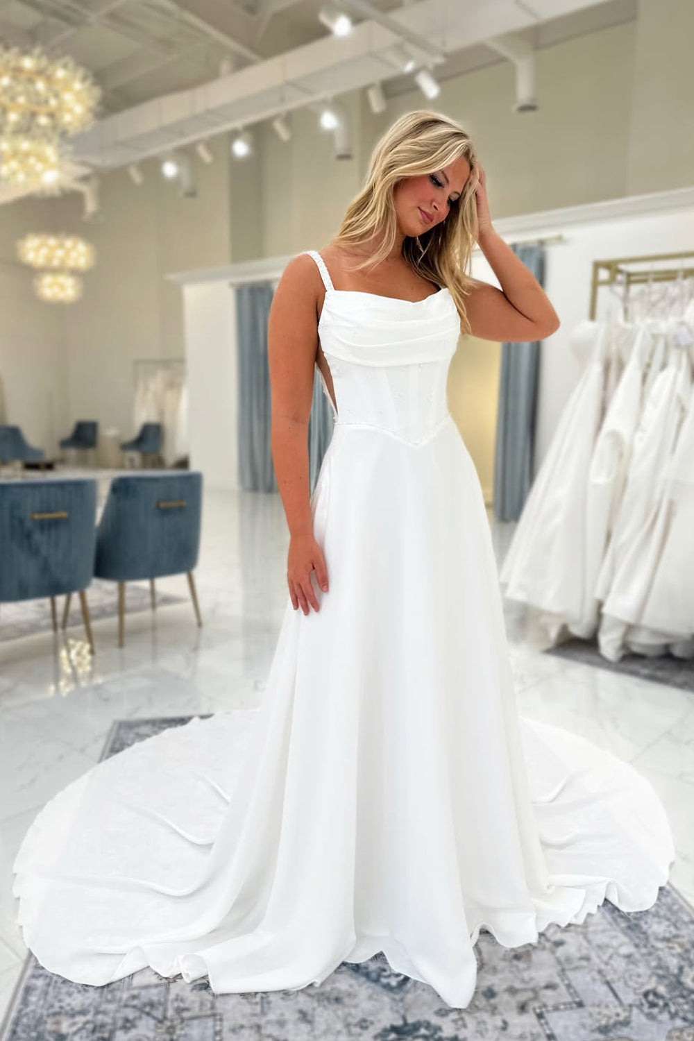 A Line Straps Satin Long Wedding Dresses JP26070877