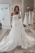 Luxurious Mermaid Off the Shoulder Lace Wedding Dresses with Sleeves JP070936