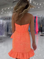 Bodycon Sweetheart Pink Satin Homecoming Dresses with Hot Stone Beading JP071106