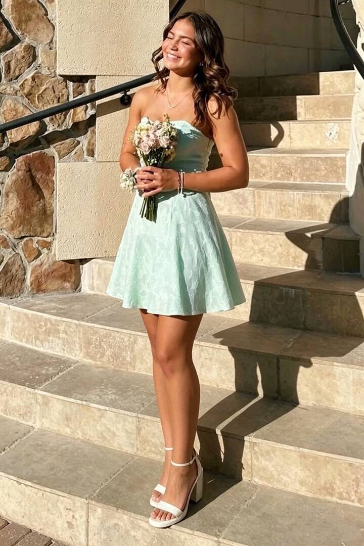A Line Sweetheart Mint Chiffon Homecoming Dress JP082703
