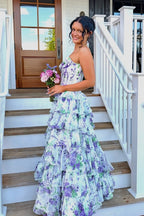 A Line Sweetheart Floral Chiffon Prom Dress with Slit JP070835