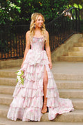 Sweet A Line Scoop Neck Floral Prom Dress with Beading JP070861