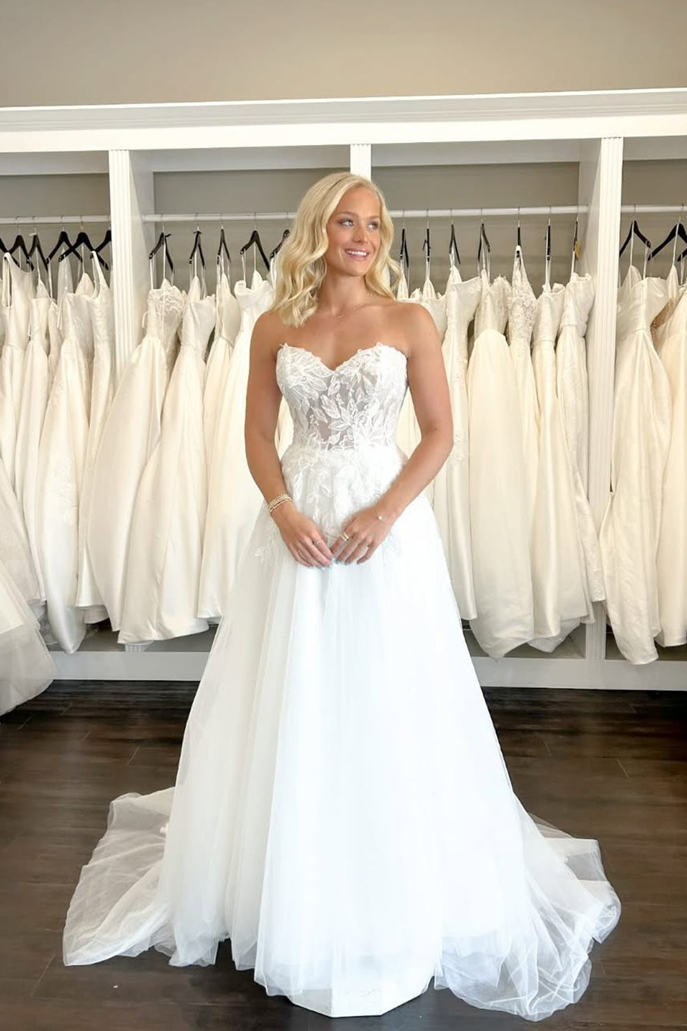 A Line Strapless Chiffon Wedding Dresses with Appliques JP070927