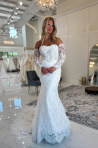 Boho Mermaid Off the Shoulder Lace Beach Wedding Dresses JP26070885